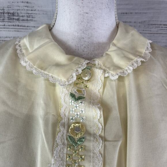 Vintage Katz 2pc Nightgown House Coat Robe Set sz Small Yellow Floral Embroidery - Picture 7 of 16